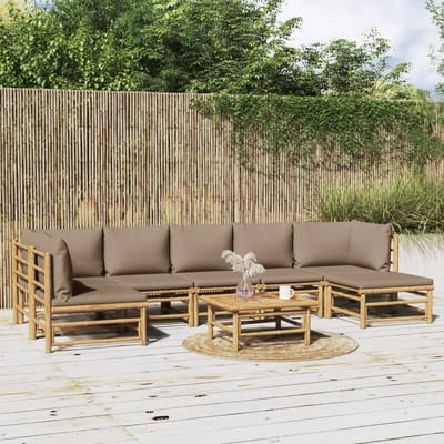 vidaXL - 8-delige - Loungeset - met - kussens - bamboe - taupe
