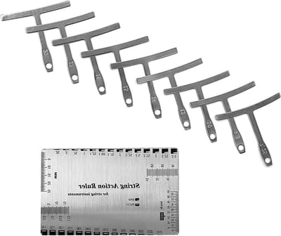 Professionele Luthier Gereedschapsset voor Gitaar en Bas - 10-delige Precisie Setup Kit met RVS Onderstring Radius Gauge en Dubbelzijdige Actie Gauge voor Optimale Speelbaarheid van Instrumenten