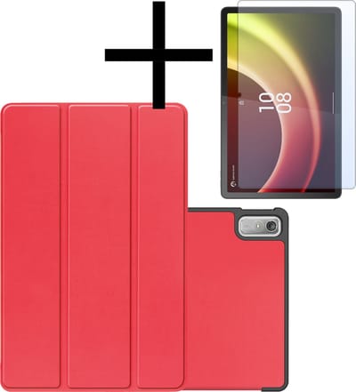 Hoes - Geschikt voor Lenovo Tab P11 (2e / 2nd Generatie) - Met Screenprotector - Trifold Bookcase - Hard Cover - Hardcover Book Case - Tablet Hoesje - Rood