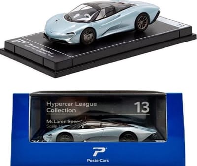 McLaren Speedtail Zilverblauw 1-64 Hypercar League Collection Postercars lengte 7 cm