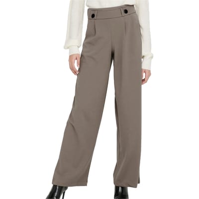 Jacqueline de Yong taupe dames broek   Wide leg fit   Steekzakken   Elastische boord   Regular waist Taupe XXL/34