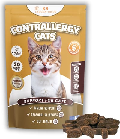 Contrallergy Kat - Voedingssupplement voor katten met allergie - Niezen, hoesten, jeuk, rode huid, wondjes, vachtverlies, atopie kat, dermatitis kat - visvormige snackjes - 100% natuurlijk