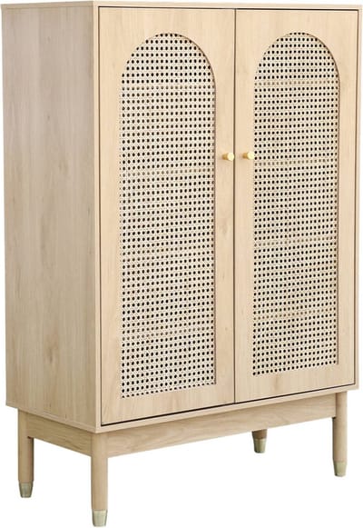 sweeek - Schoenenkast voor 20 paar schoenen / wandkast met 2 deuren en rotan 78cm - judith