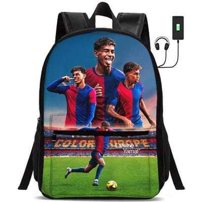 Kinderschooltassen voor Student Rugzak L-Lamin Yamal Sport Boekentas Kinderen Cadeau Voetbalster Rugzak met USB-interface Tas