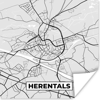 Poster België – Herentals – Stadskaart – Kaart – Zwart Wit – Plattegrond - 100x100 cm XXL