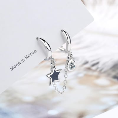 1PC Couleur Argent Boucle d'Oreille Créole Zircon à Double Trou d'Oreille Boucle d'Oreille Étoile Émail Noir Goutte Pour Femmes Cadeaux Minimalistes S-E1056 white