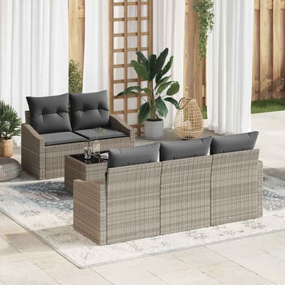 vidaXL - Bankstel - 6 - st - Lichtgrijs - en - Donkergrijs - poly - rattan
