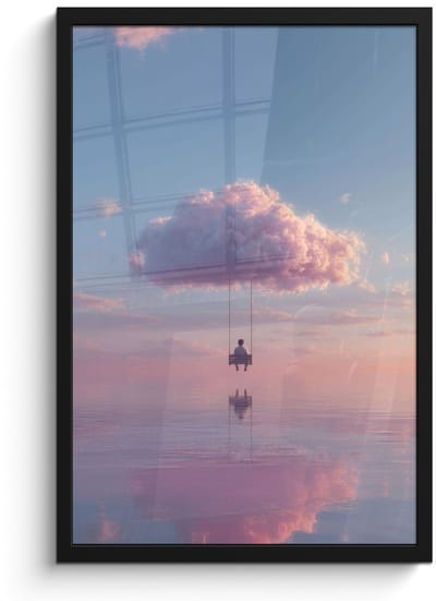 Poster in lijst - Fotolijst 40x60 cm - Posters - Wolk - Schommel - Kleurrijke lucht - Posterlijst zwart - Decoratie - Wanddecoratie woonkamer - Muurdecoratie slaapkamer
