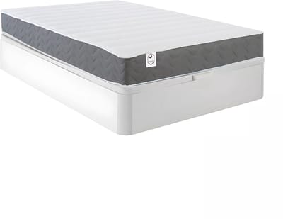 Vente-unique Set 140 x 200 cm bedbodem met opbergruimte, wit + matras van HD-schuim met vormgeheugen en ademende 3D-strook, 18 cm dik - HEAVEN van YSMÉE