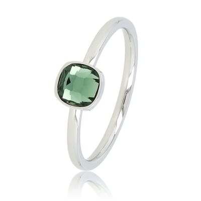 My Bendel - Ring Zilverkleurig met Vierkante Groene Glassteen - Zilverkleurige Ring met Vierkante Glassteen • Groen - met Luxe Cadeauverpakking | Sieraden Voor Dames | Maat 16.00 Mm / Maat 50