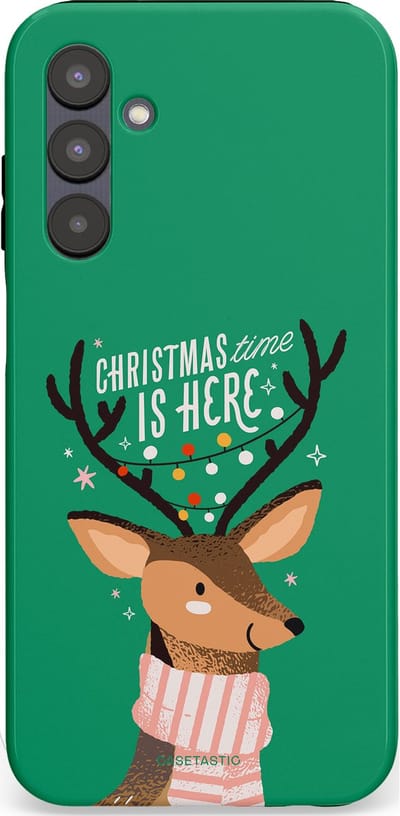 Casetastic hoesje geschikt voor Samsung Galaxy A25 - Dubbellaagse bescherming - Rudolf het Rendier op het groen - Fashion Case - Turquoise Perzik Donkergroen