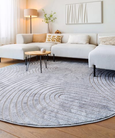 Scandinavisch vloerkleed rond - Contour Curve grijs 100