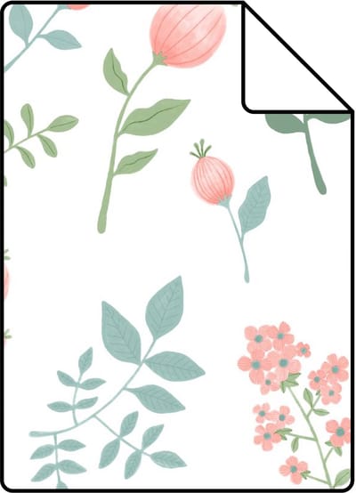 Proefstaal ESTAhome behang bloemen roze en vergrijsd groen - 26.5 x 21 cm - 139977-S