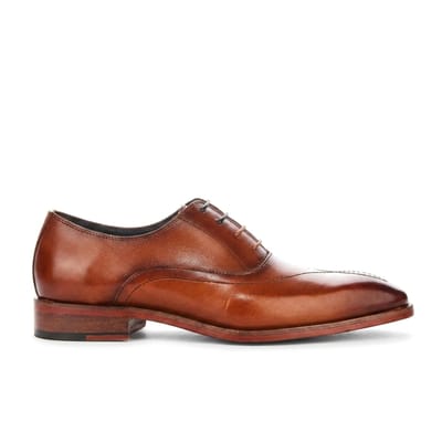 Justin Reess heren beige leren kruissteek met teenkap Oxford schoenen - Jett
