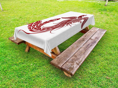 ABAKUHAUS Phoenix Buitentafelkleed, Traditionele Chinese Vogel, Decoratief Wasbaar Picknicktafelkleed, 145 x 210 cm, Witte Robijn
