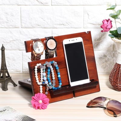 Houten Horloge Brillen Sieraden Sleutel Accessoires Desktop Opbergrek Houder Huis Kantoor black