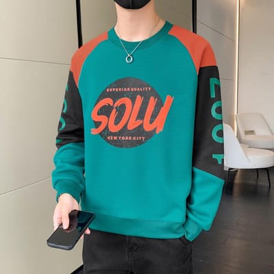 Kleurcontrast Crewneck Hoodie Heren Lente en Herfst Mode Merk Instagram Trend Losse Kleding op Jonge Studenten T-shirt met Lange Mouwen 4XL black
