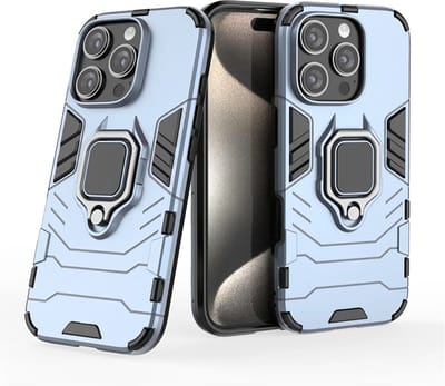 MobyDefend Hoesje - Geschikt voor iPhone 16 Pro - Dubbelgelaagde Pantsercase Met Standaard - Blauw