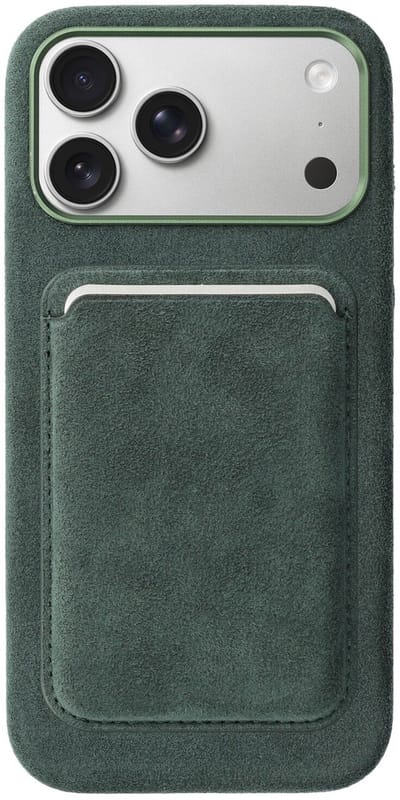 Rosso Avanti Hoesje Geschikt voor Apple iPhone 17 Pro Max met Magnetische Kaarthouder | Compatibel met MagSafe / Qi2 | Echt Italiaans Alcantara | Back Cover en Wallet | Groen