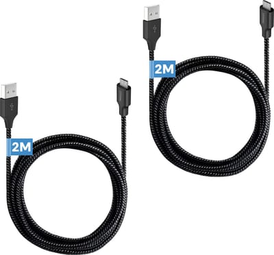 2x Micro usb naar usb kabel 2m - Stevige nylon micro usb kabel - Micro usb oplader - Phreeze