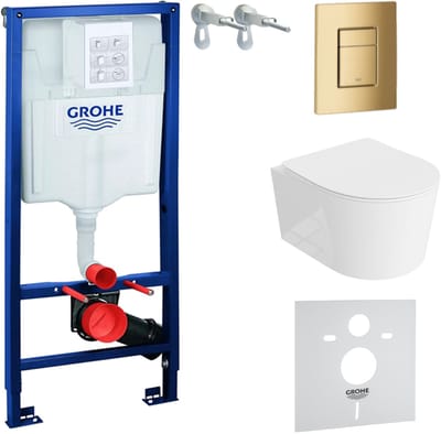 GROHE SOLIDO LAVITA LOSO - Inbouwreservoir WC - Gouden Skate Cosmopolitan drukplaat - Wit hangtoilet compleet set