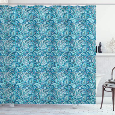 ABAKUHAUS Paisley douchegordijn – Polyester 175x180 cm – zeeblauw/groen