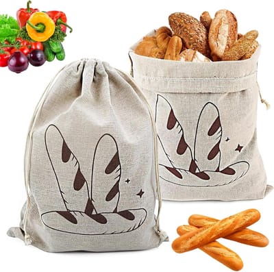 Linnen Broodzakken Set van 2, Herbruikbare Opbergzakken voor Brood, Fruit en Groenten, 40cm × 30cm