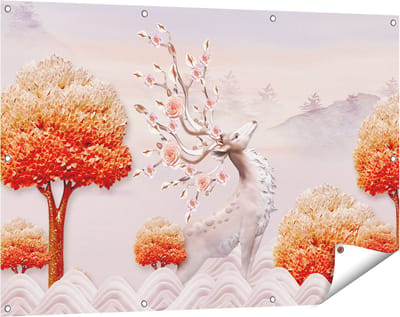 Gards Tuinposter 3D Illustratie Hert - Abstract - 120x80 cm - Tuindoek - Tuindecoratie - Wanddecoratie buiten - Tuinschilderij