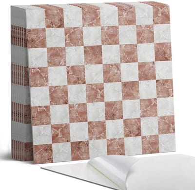 Coloray Plaktegels - Marmeren schaakbordpatroon Portugese Tegels - 30 cm x 30 cm - Bruin Plaktegels - 9 stuks - Vierkant PVC Tegels - Plaktegels Keuken - Zelfklevende Vloertegels - Vinyl Tegels Zelfklevend - Zelfklevende Tegels