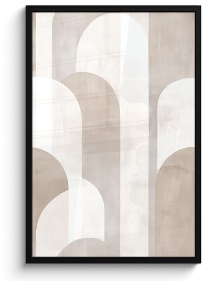 Poster in lijst - Fotolijst 60x90 cm - Posters - Abstracte bogen - Modern - Beige - Posterlijst zwart - Decoratie - Wanddecoratie woonkamer - Muurdecoratie slaapkamer