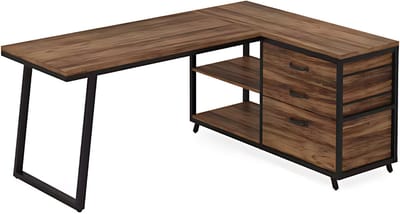 Hoekbureau London - Computerbureau - 135cm - Bruin - Voor thuis of werk - Hout en metaal