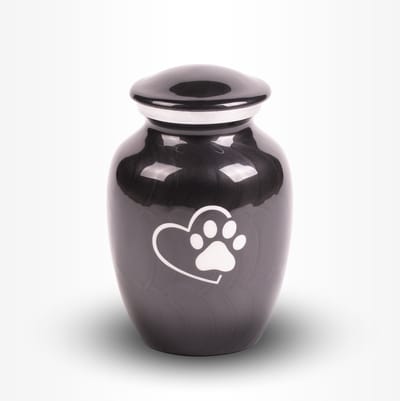 Dieren Urn Hond Kat Middel 750 ml Zwart Wit Hart & Poot - Dieren Urn voor As Crematie - Urn Hond - Urn Kat