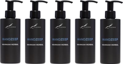 Handzeep Hammam Herbal 300 ml - met pomp - zwarte fles - set van 5 stuks - Voordeelverpakking