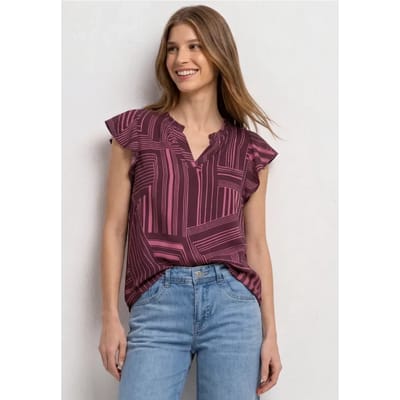 Blouse met split in de hals en volantmouwen