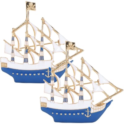 2 Stuks Zeilboot Vorm Unisex Broches Kraag Clips Cartoon Badge Revers Rugzak AccessoiresBlauw blauw