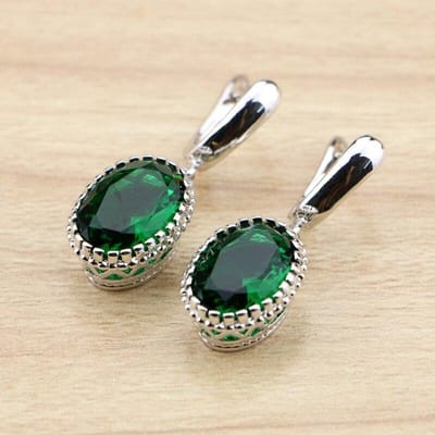 Klassieke Groene Zirkonia Druppel Hanger Oorbellen 925 Sterling Zilver Lange Oorbel Sieraden Voor Vrouwen groen