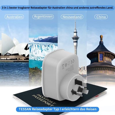 Famanu Reisstekker Adapter met 2 USB 2.4A voor Australië en Nieuw Zeeland