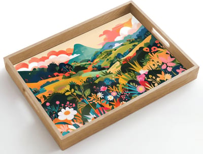Dienblad hout 50x35 cm - Schootdienblad - Zonlicht - Heuvels - Wolkenlucht - Borrelplank rechthoek - Plateau dienbladen