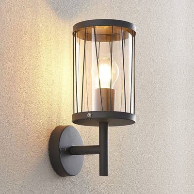 Lindby - Wandlampen buiten - 1licht - roestvrij staal, polycarbonaat - H: 31.6 cm - E27 - donkergrijs, helder