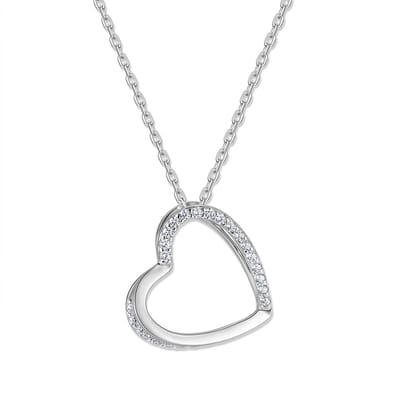 New Bling 9NB-1643 – Zilveren hart ketting – Met zirkonia – Zilverkleurig – 925 zilver – 40+5 cm - Dames