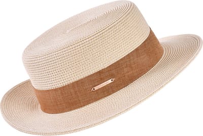 Decopatent - Zonnehoed Dames Rond - Zomerhoed met Bruine Rand - Strohoed UV - Ø58 cm - Strandhoed Hoofddeksel Rond - Hoed voor Volwassenen - Kleur: Naturel met Bruine Rand