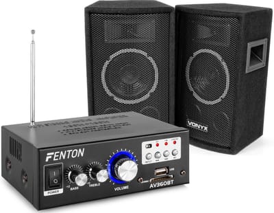 Speakerset - Vonyx SL6 stereo set met AV-360 versterker en kabels - DJ speakers - Bluetooth - 6 Inch