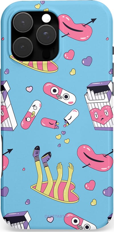 Casetastic hoesje geschikt voor Apple iPhone 16 Pro Max - MagSafe - Dubbellaagse bescherming - Liefdespil - Fashion Case - Lichtblauw Lichtgrijs Lila Roze