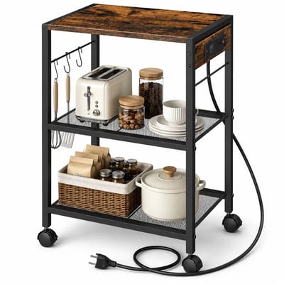 BOTC Bijzettafel met Stopcontact & USB - Side Table / Nachtkastje met Oplaadstation - Bruin
