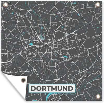 Tuin poster Plattegrond – Dortmund – Blauw – Stadskaart – Kaart - Duitsland - 200x200 cm - Tuindoek