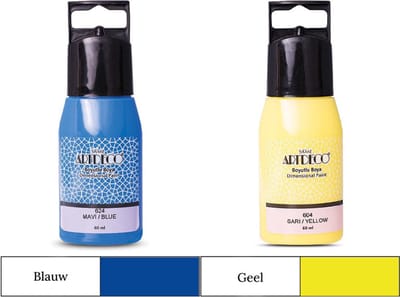 Artdeco 3D Dimensionale Verf Set – 2x50 ml – Geel & Blauw – Geschikt voor Stof, Glas, Keramiek, Karton, Metaal, Papier & Steen – 3D Liner Textuur- en Reliëfschilderen Dimensional Paint