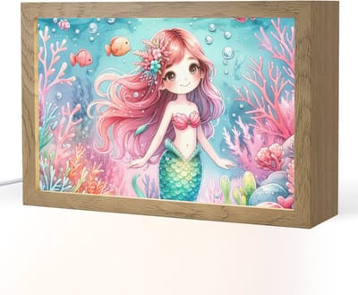 Nachtlampje 30x20 cm - Kinder lampje - Zeemeermin - Kleurrijk - Onderwater - Zeedieren - Vissen - Tafellamp kinderkamer - Slaapkamer lamp - Bedlamp kinderen - Kinderlampje stopcontact - Wandlamp babykamer - Nachtlampjes