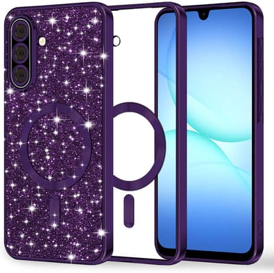 MagSafe-hoesje voor Samsung Galaxy A18 5G A186 / A18 4G A185 / F17 / M17 / A17 4G A175, Techsuit, Luxury Glitter, Donkerpaars
