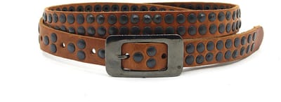 Damesriem cognac - Smalle leren riem 2cm met zwarte gesp - Leer - Smalle riem - Stoer - Maat 85