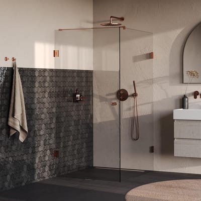 Brauer Void - Carving Douchecabine met Draaideur - Helder Glas - 100x120x200 cm - incl. Glascoating - PVD Koper Geborsteld